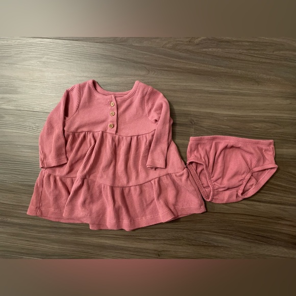 Carter's Dusty Rose Waffle knit long sleeve dress with Baby Bloomers size 6M - Picture 3 of 7